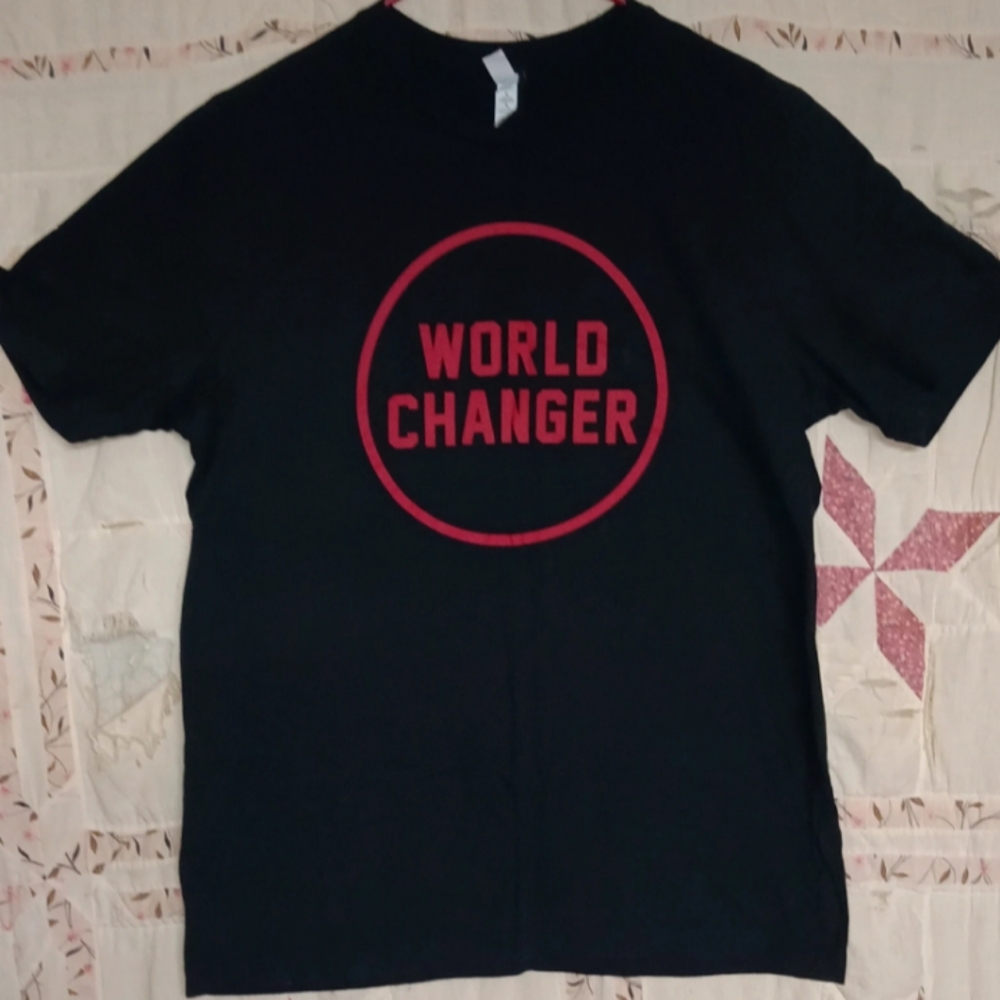 Men's Bella Canvas world changer black and red shirt XL 46" chest